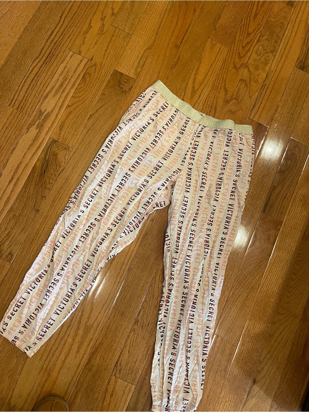 Victoria's Secret Logo Pink Gold Pajamas PJ Pants Size Large